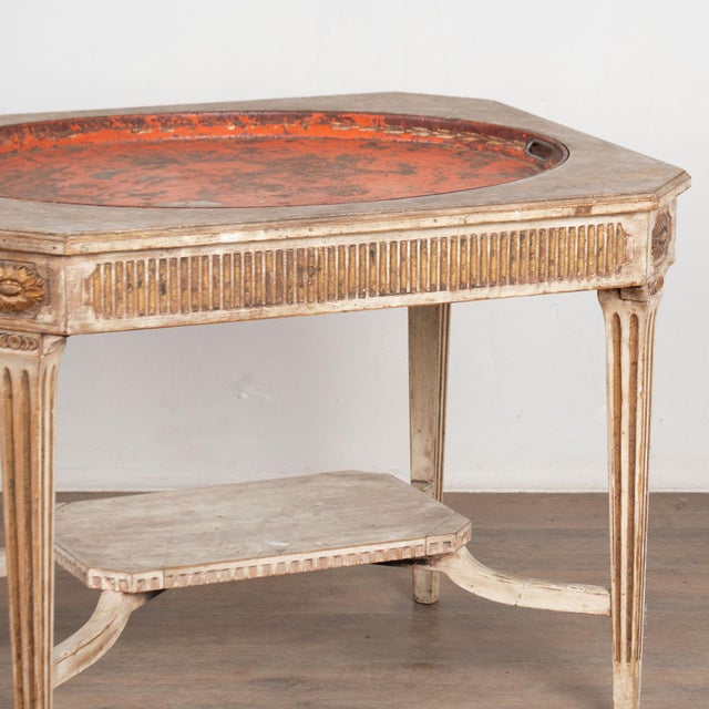 Late 19th Century Gustavian Style Gray Painted Tray Top Side Table For Sale - Image 9 of 14