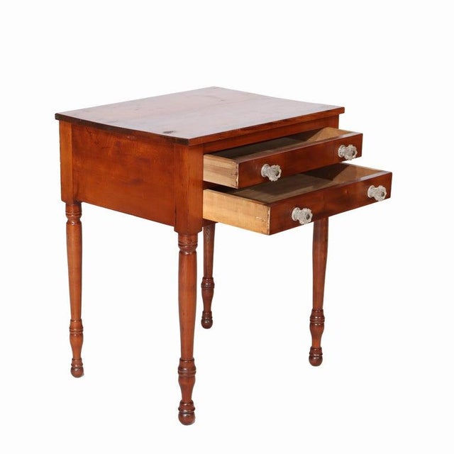 Antique Sheraton Cherry 2-Drawer Stand With Sandwich Glass Knobs C1840 For Sale - Image 12 of 18