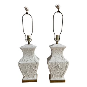 Paul Hanson Vintage Blanc De Chine Chinoiserie Ceramic Lamps - A Pair With Original Shades