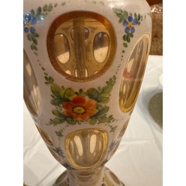 Glass Vintage Bohemian Cased Glass a White Glass Overlay Cut Back to Reveal an Inner Layer of Clear or Colored Glass. For Sale - Image 7 of 9
