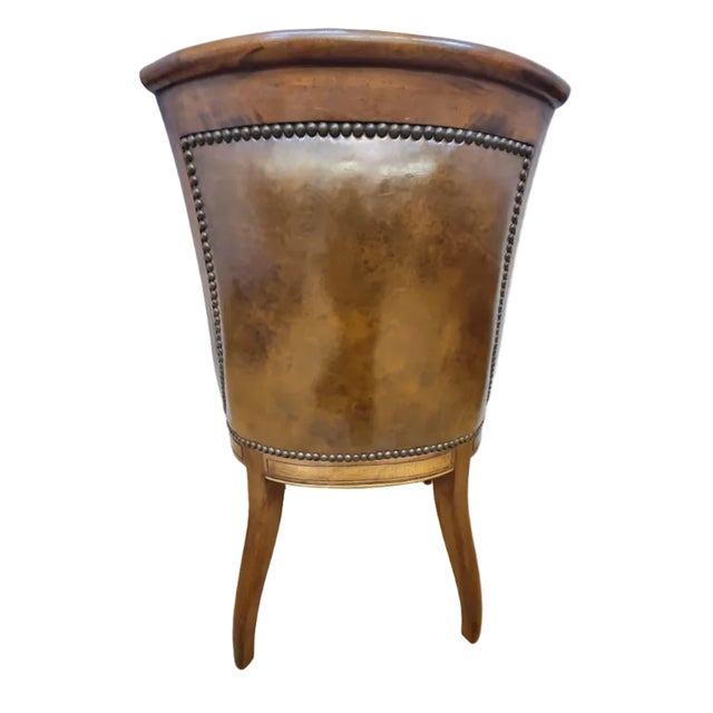 Vintage Neoclassical Style Walnut Leather Slipper Dining Chairs – Set of 6 For Sale - Image 9 of 10