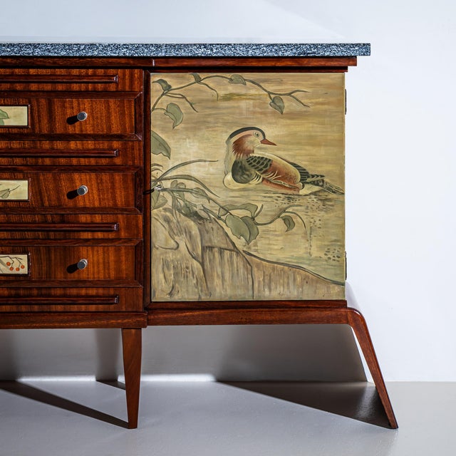 Mid 20th Century Sideboard With Bird Motifs, Italian School, Mid-20th Century For Sale - Image 5 of 6