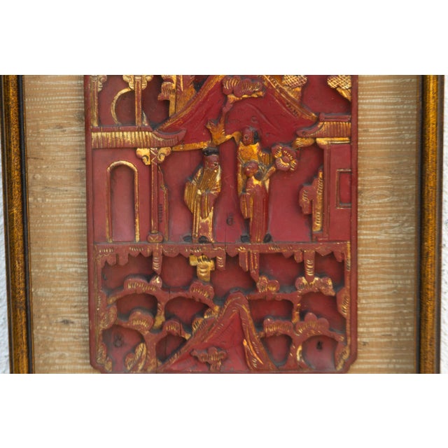 Antique Framed Red & Gilt Carved Wall Art For Sale - Image 4 of 10