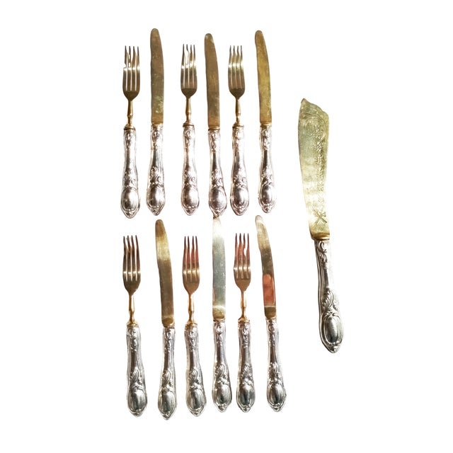 Silver Dessert Cutlery Set, 1950s, Set of 13 For Sale - Image 3 of 12