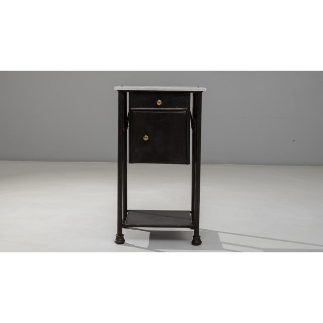 Early 20th Century 1910s French Industrial Metal Bedside Table With Marble Top For Sale - Image 5 of 18