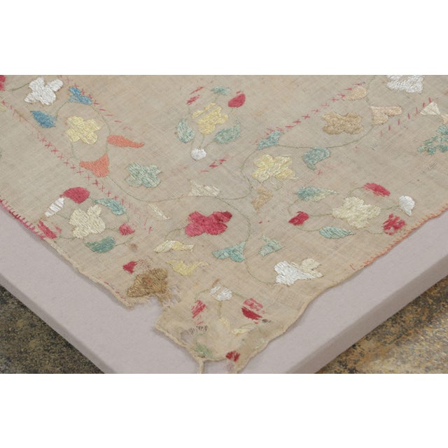 Rug & Kilim Antique Greek Embroidery Pictorial Square Rug in Soft Pastel Tones - Rug & Kilim For Sale - Image 4 of 4