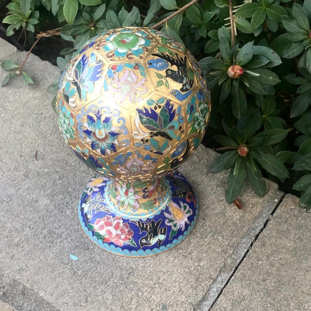 1970s Champleve Raised Relief Cloisonné Ball on Stand - 2 Pieces For Sale - Image 12 of 12