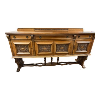 Early 20th Century Jacobean Revival Carved Oak Sideboard / Buffet For Sale