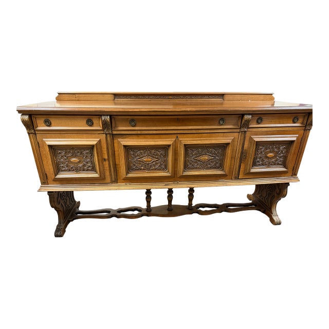 Early 20th Century Jacobean Revival Carved Oak Sideboard / Buffet For Sale