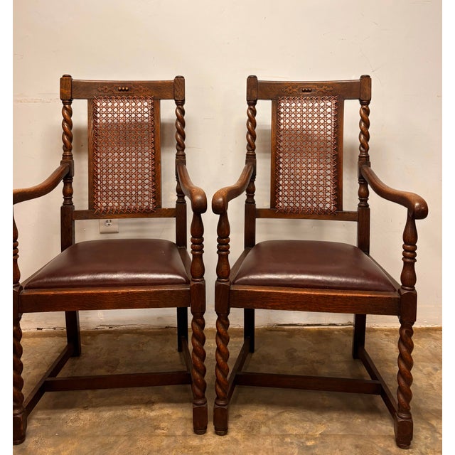 English English Oak Chairs With Caning and Barley Twist Detail - A Pair For Sale - Image 3 of 10