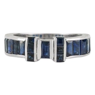Geometric Sapphire Band Ring in 925 Sterling Silver for Her, Size 6 For Sale