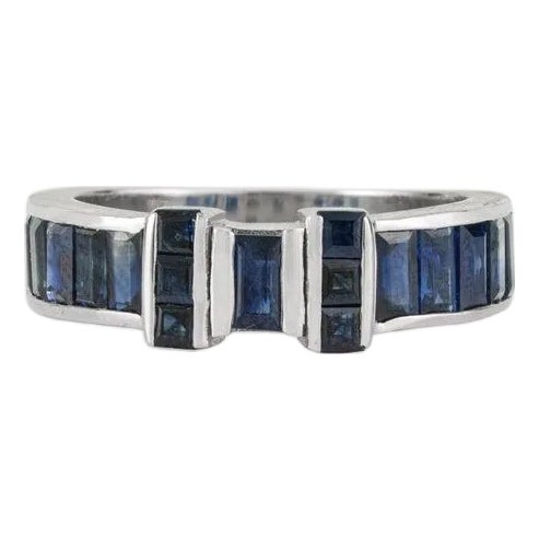 Geometric Sapphire Band Ring in 925 Sterling Silver for Her, Size 6 For Sale
