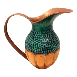 Early 20th Century Hammered Copper Green Accent Pitcher