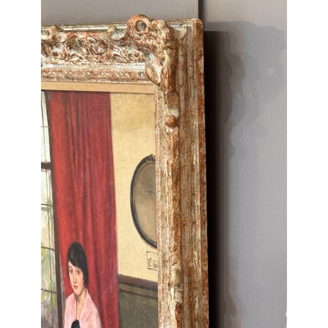 Ruby Red Early 20th Century Oil Portrait of a Young Lady, Dated 1914 For Sale - Image 8 of 8