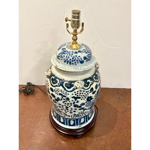 Porcelain Jar Lamp Playing Foo Dogs For Sale - Image 4 of 5