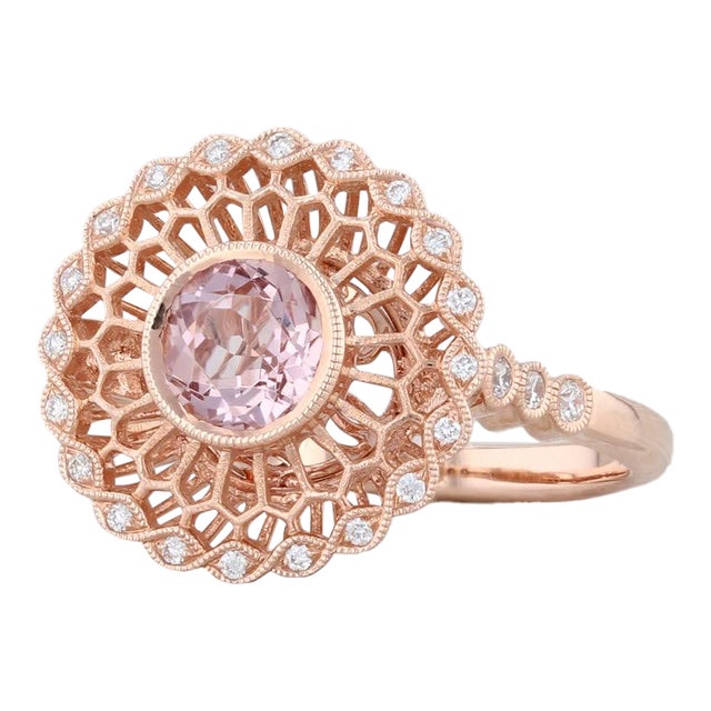 Beverley K New 0.68ctw Morganite Diamond Filigree Ring 14k Rose Gold Engagement Size 6.75 For Sale
