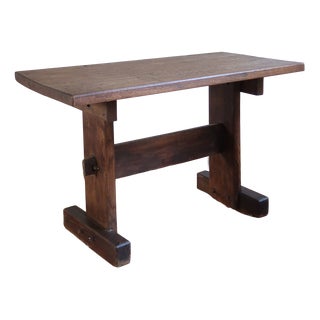 Oak Side Table with Pegged Trestle Base, France, 1950s For Sale