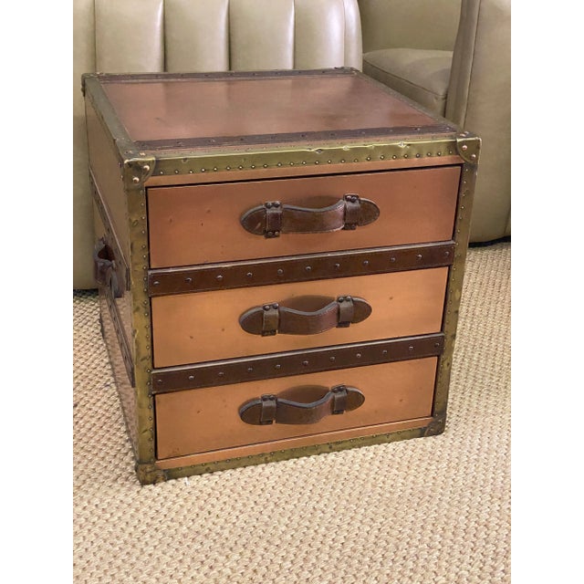 1990s Side Table Trunk W 3 Drawers Copper & Brass For Sale - Image 12 of 12