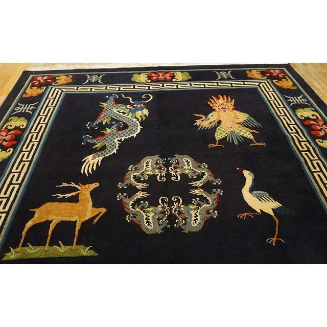 Textile 1940s Blue Animals Classic Greek Antique Chinese Tibetan Handknotted Wool Rug For Sale - Image 7 of 8