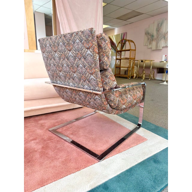 Mid-Century Modern Vintage 1970’s Milo Baughman Style Chrome Cantilever Lounge Chair For Sale - Image 3 of 12