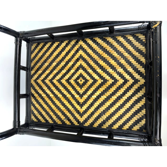 1960s Vintage Mid-Century Modern Black Woven Rattan Bar Cart For Sale - Image 4 of 12