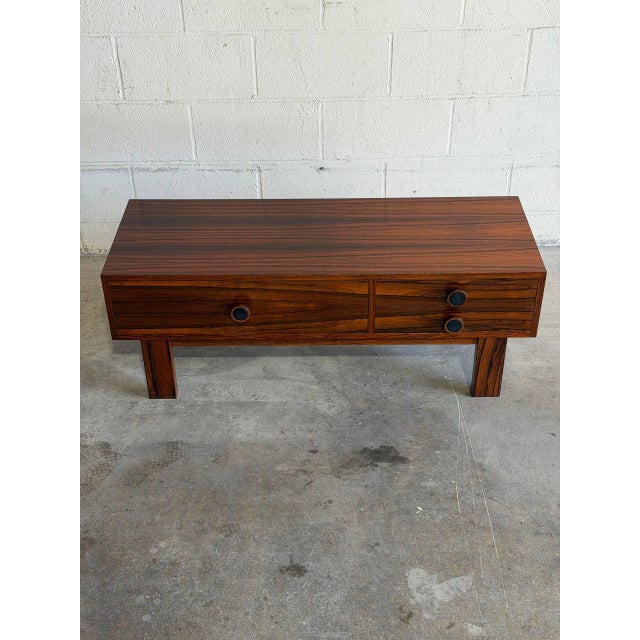 Mid-Century Modern Rosewood Low Chest Entry Bench Drawers Symmetrical Grain Storage Sweden 1960s For Sale - Image 3 of 10