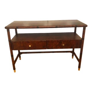 Chinoserie Faux Bamboo Burlwood Veneer Console Table For Sale
