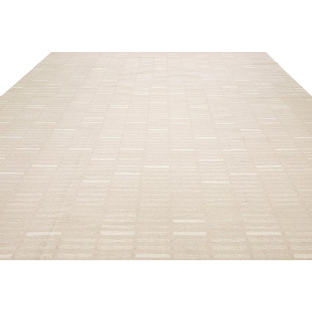 Textile Modern Geometric Designed Kilim Flatweave Wool Rug in Beige For Sale - Image 7 of 9