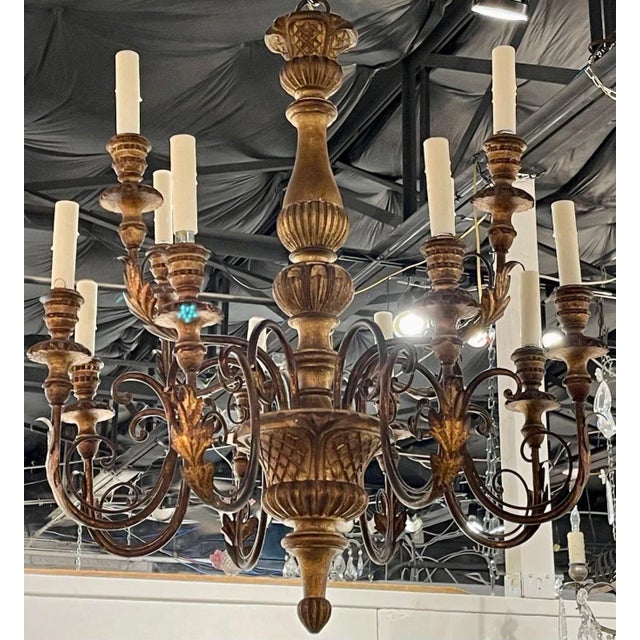 Wood Antique Carved and Giltwood Italian Chandelier For Sale - Image 7 of 7