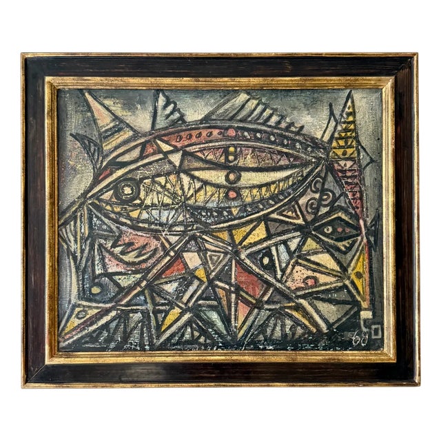 French Artist, Abstract Geometric Composition with Bold Lines, 1968, Chalk & Acrylic, Framed For Sale