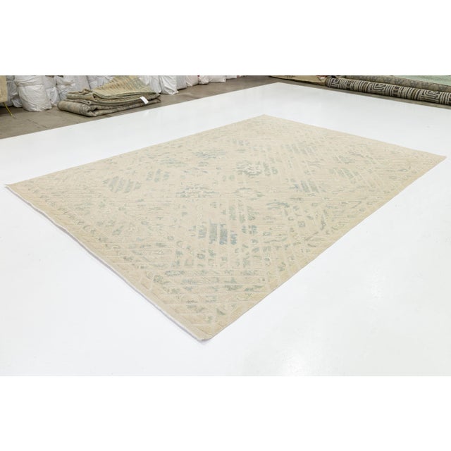 2020s Modern Oushak Style Hand-Knotted Wool Rug - Ivory & Sage Geometric Design 9x13 For Sale - Image 5 of 11