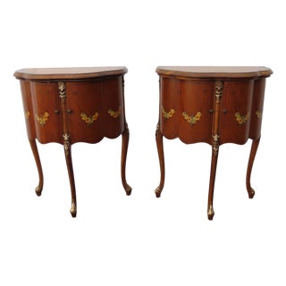 French Carved Flower Inlay Nightstands Side End Tables a Pair 6616 For Sale