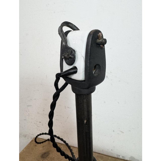 Industrial Black Enamel Factory Lamp with Porcelain Top, 1950s For Sale - Image 16 of 18