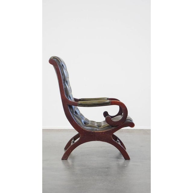 Chesterfield Armchair in Cowhide and Wood For Sale - Image 3 of 14