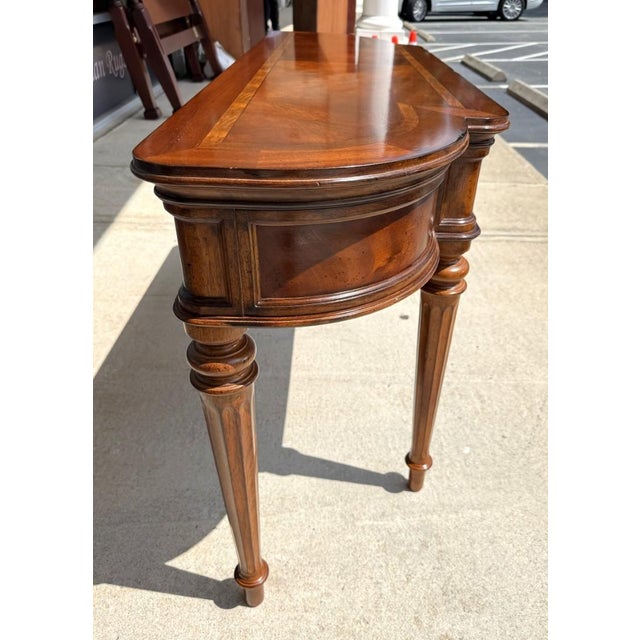Wood Banded Top Foyer Table With One Drawer and Fluted Legs For Sale - Image 7 of 11