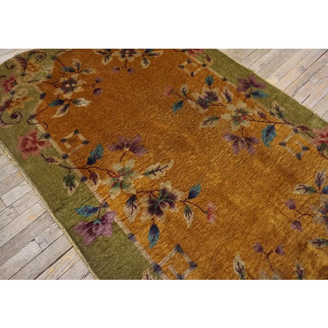 1920s 1920s Yellow Gold Floral Antique Chinese Art Deco Carpet 4' X 6'6'' Knotted Wool Rug For Sale - Image 5 of 8