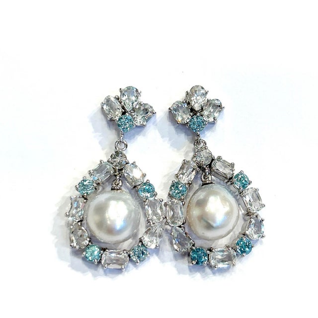 Bochic "Orient" Vintage Topaz & White Pearls Earrings Set 18K Gold & Silver For Sale In New York - Image 6 of 18
