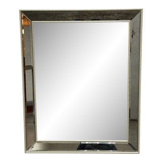 Hollywood Regency Style Silver Beaded Framed Wall Mirror For Sale