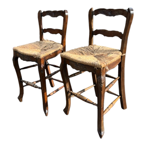 Pair English Country Rush-Seat Chairs — Hand-Woven Seats