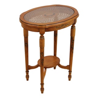 Adams Style Cane & Glass Top Paint Decorated Table For Sale