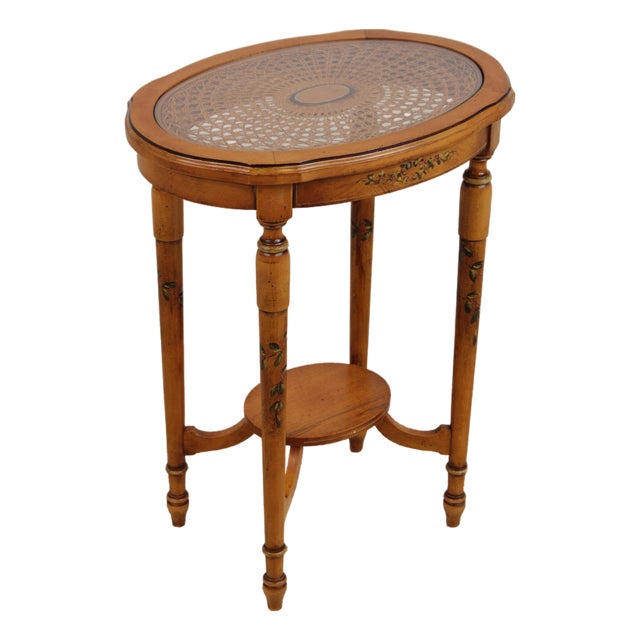 Adams Style Cane & Glass Top Paint Decorated Table For Sale