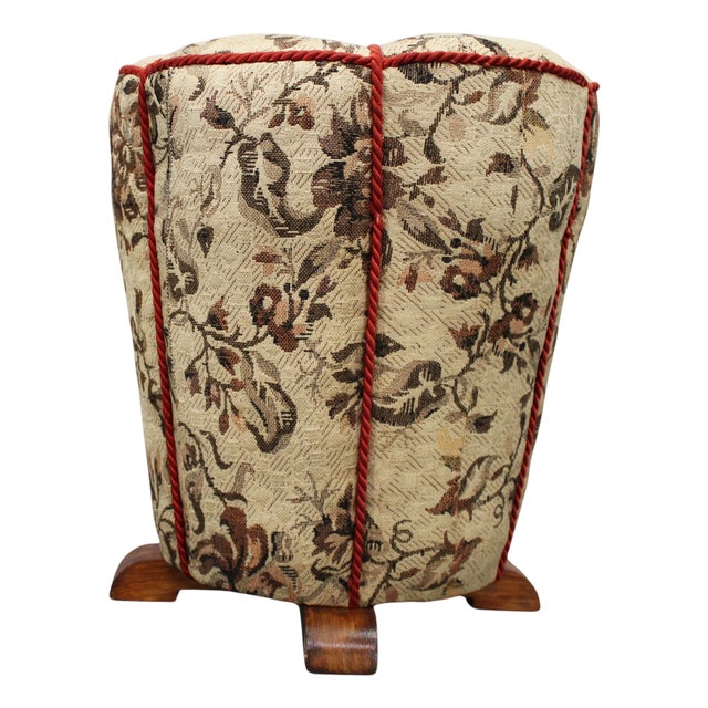 Art Deco Stool with Floral Fabric, Czechoslovakia, 1930s For Sale