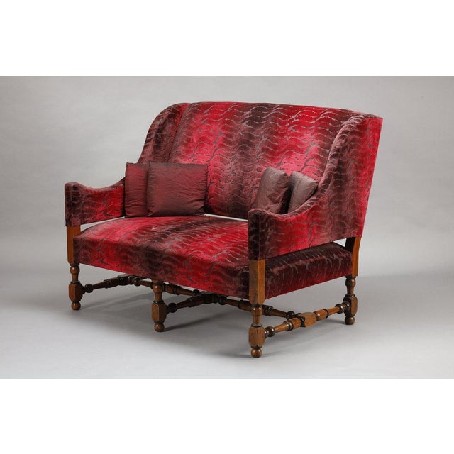 Large Louis XIII Sofas in Burgundy Red Velvet, 1900s, Set of 2 For Sale - Image 6 of 17