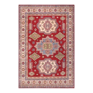 Southwestern Kazak Red/Beige Wool Rug - 8'1''x9'8'' For Sale