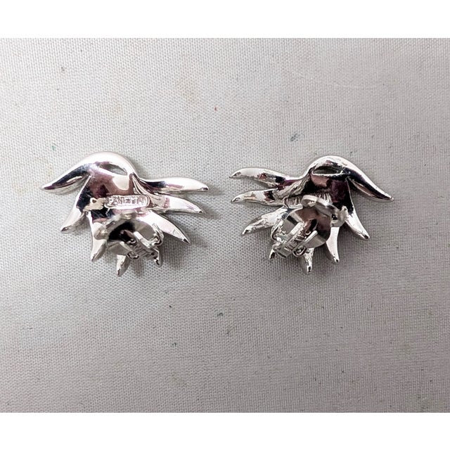 Metal Vintage Signed Panetta Rhodium Plated Clear Rhinestone Clip Earrings-2 Pieces For Sale - Image 7 of 7