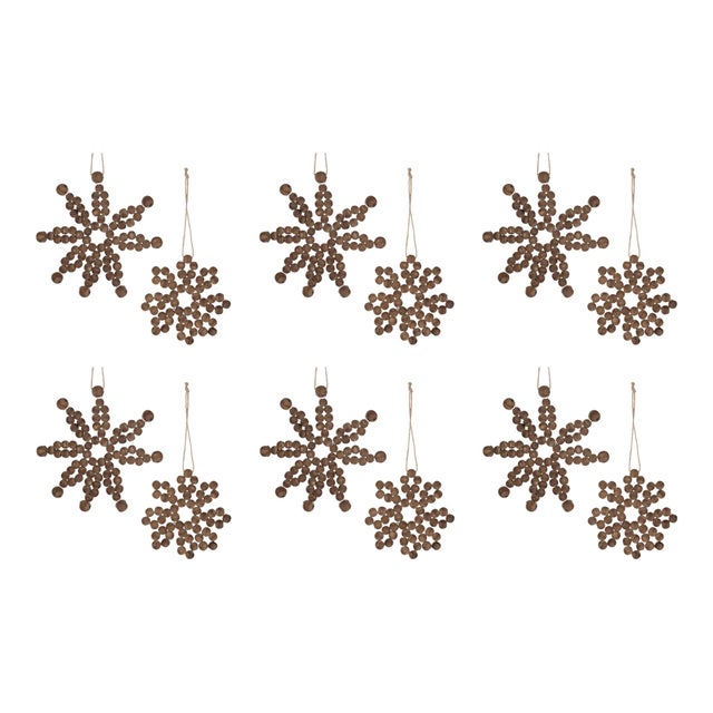 2020s Wood Bead Snowflake Ornament (Set of 12) For Sale - Image 5 of 5