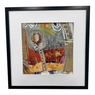 Original Vintage Mid-Century Modern Surrealist Mixed-Media Collage Signed “Clutie” (Mid-1960s–Late 1970s) For Sale