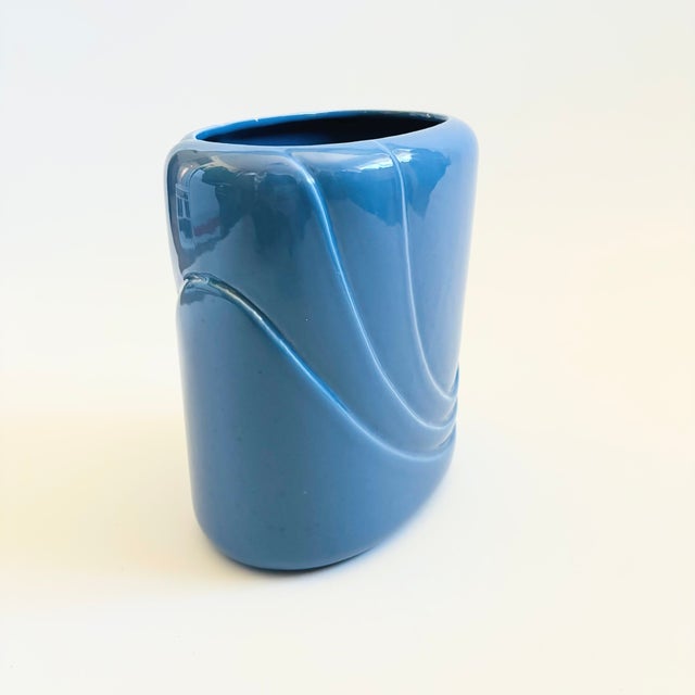 Postmodern Embossed Periwinkle Ceramic Vase For Sale - Image 4 of 9