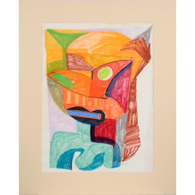 Abstract Orange Masque - Abstracted Portrait in Conte Crayon on Paper by Michael William Eggleston For Sale - Image 3 of 5