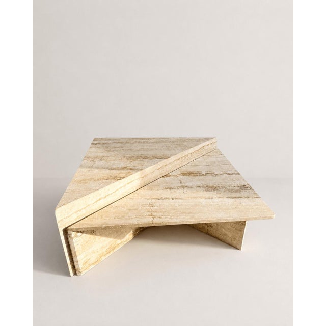 Brutalist Vintage Italian Travertine Low Triangular Nesting Coffee Tables, 1970s, Set of 2 For Sale - Image 3 of 15